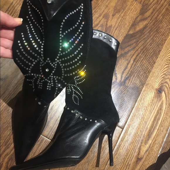 Leather and Swarovski Cristal boots - Picture 2 of 5